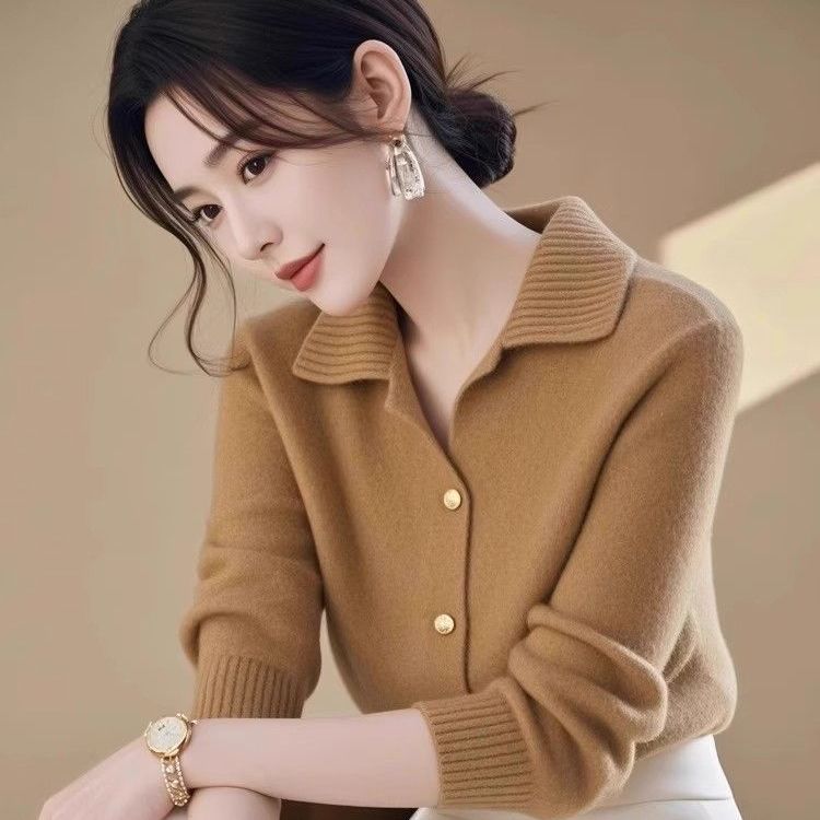 Solid Color Cardigan Sweater Long-sleeved Polo Neck Knitted Sweater Cardigan Sweater for Women S
Solid Color Cardigan Sweater Long-sleeved Polo Neck Knitted Sweater Cardigan Sweater for Women S