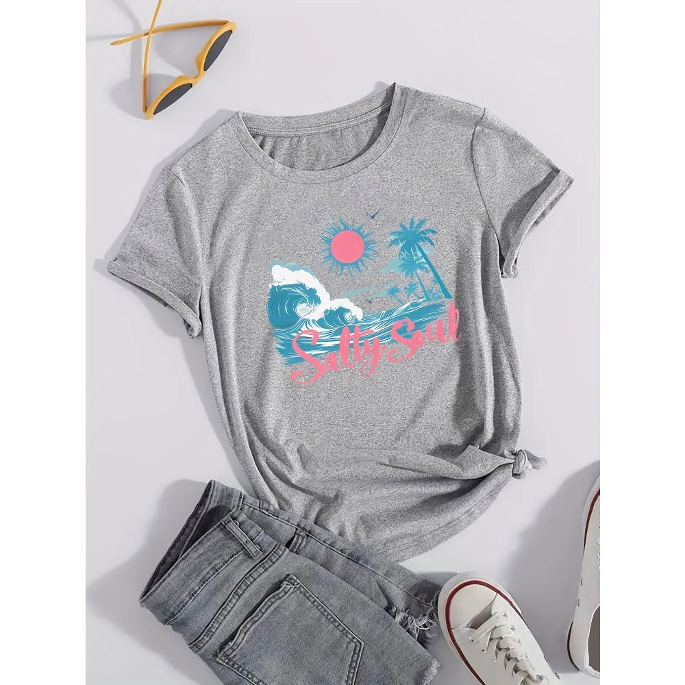 Summer vacation style graphic printed short-sleeved T-shirt, round neck casual top, 5XL
Summer vacation style graphic printed short-sleeved T-shirt, round neck casual top, 5XL