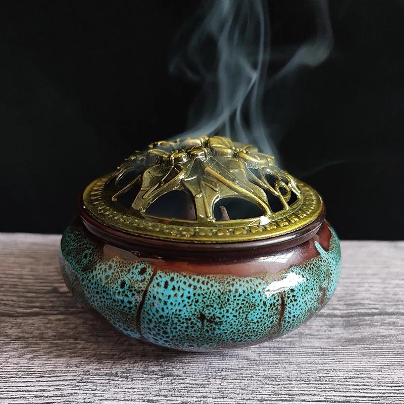 Kiln Discoloration Ceramics 4 Hours Coil Incense Burner Blue Zen Home Decor Ornaments Ashtray Cone Censer with Metal Cover
Kiln Discoloration Ceramics 4 Hours Coil Incense Burner Blue Zen Home Decor Ornaments Ashtray Cone Censer with Metal Cover
