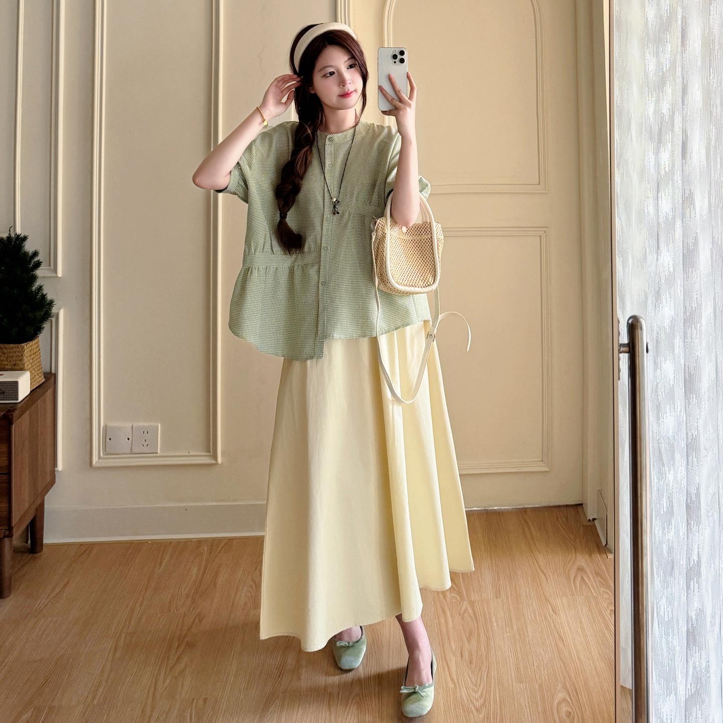 2026 Korean Style Maternity Two-Piece: Green Plaid Doll Top + Cream Midi Skirt for Summer 2XL
2026 Korean Style Maternity Two-Piece: Green Plaid Doll Top + Cream Midi Skirt for Summer 2XL