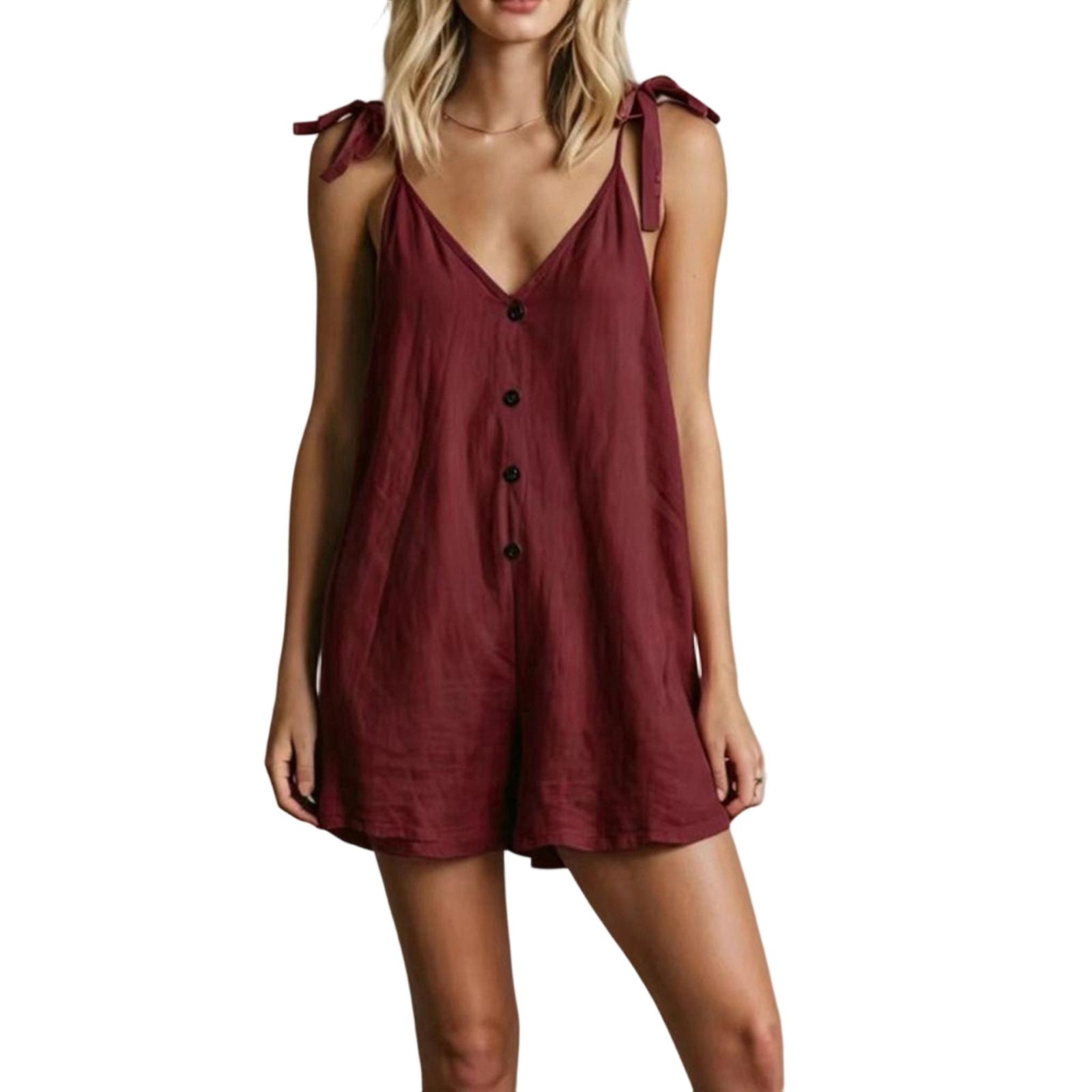 Women Casual V Neck Cardigan Sleeveless Tie Strap Jumpsuit Vacation Style One Piece Romper L винний
Women Casual V Neck Cardigan Sleeveless Tie Strap Jumpsuit Vacation Style One Piece Romper L винний