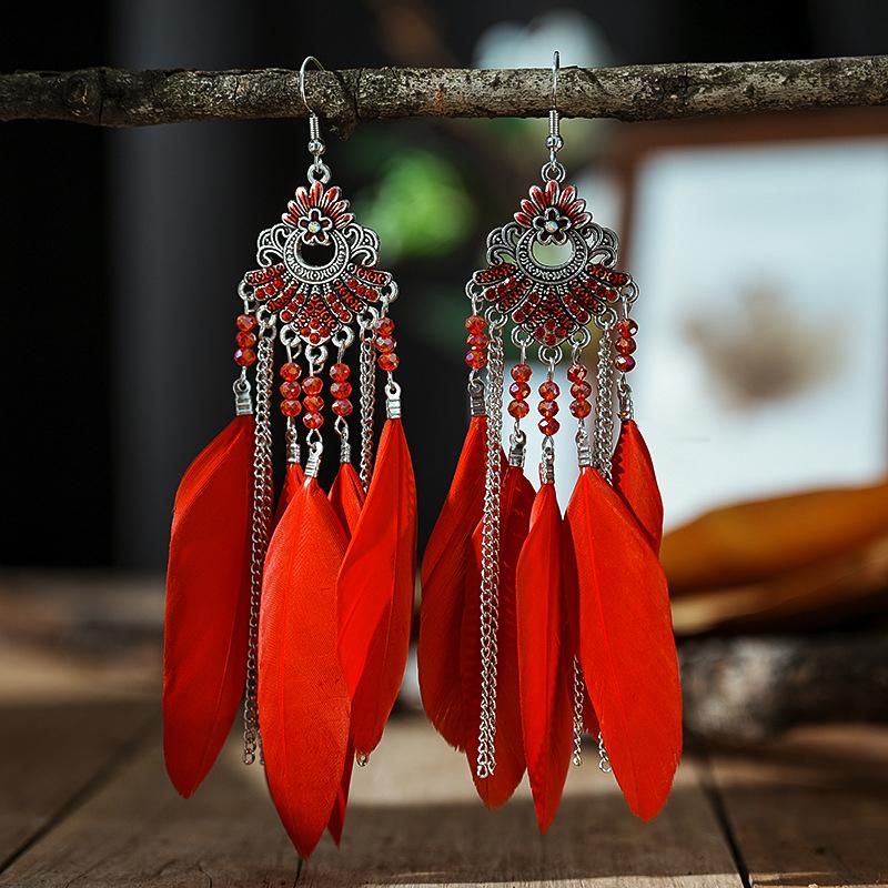 Vintage Ethnic Feathers Tassel Earrings For Women Long Chain Rhinestone Beads Handmade Big Drop Dangling Earrings Female Zircon красный
Vintage Ethnic Feathers Tassel Earrings For Women Long Chain Rhinestone Beads Handmade Big Drop Dangling Earrings Female Zircon красный