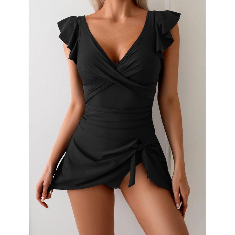 Women s Black Ruffle Sleeve Cross Front Tie Side Skirted One-Piece Swimsuit S чорний
Women s Black Ruffle Sleeve Cross Front Tie Side Skirted One-Piece Swimsuit S чорний