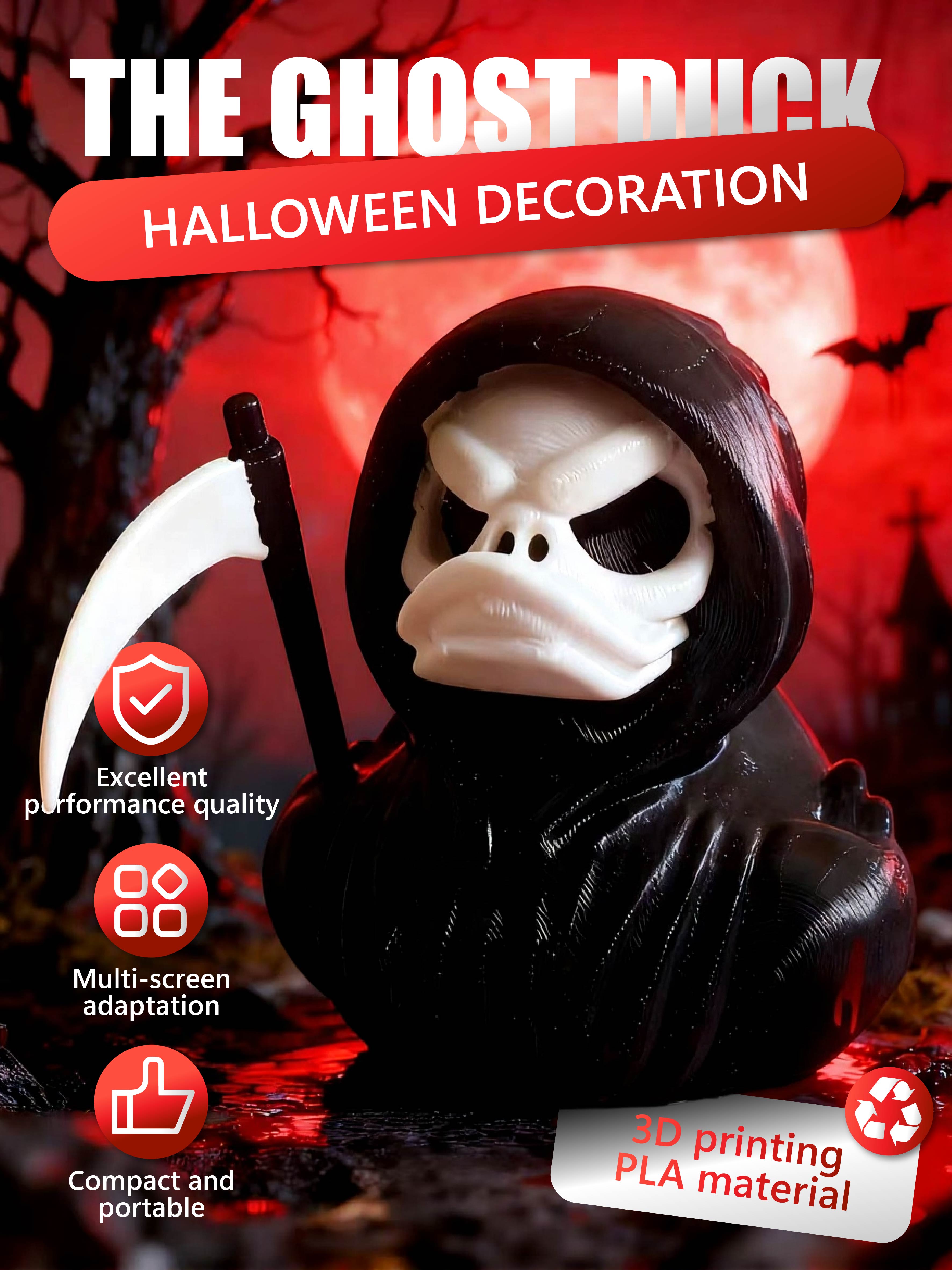 The Ghost Duck Halloween Decoration - 3D Printed Grim Reaper Duck Figurine for Spooky Holiday Decor
The Ghost Duck Halloween Decoration - 3D Printed Grim Reaper Duck Figurine for Spooky Holiday Decor