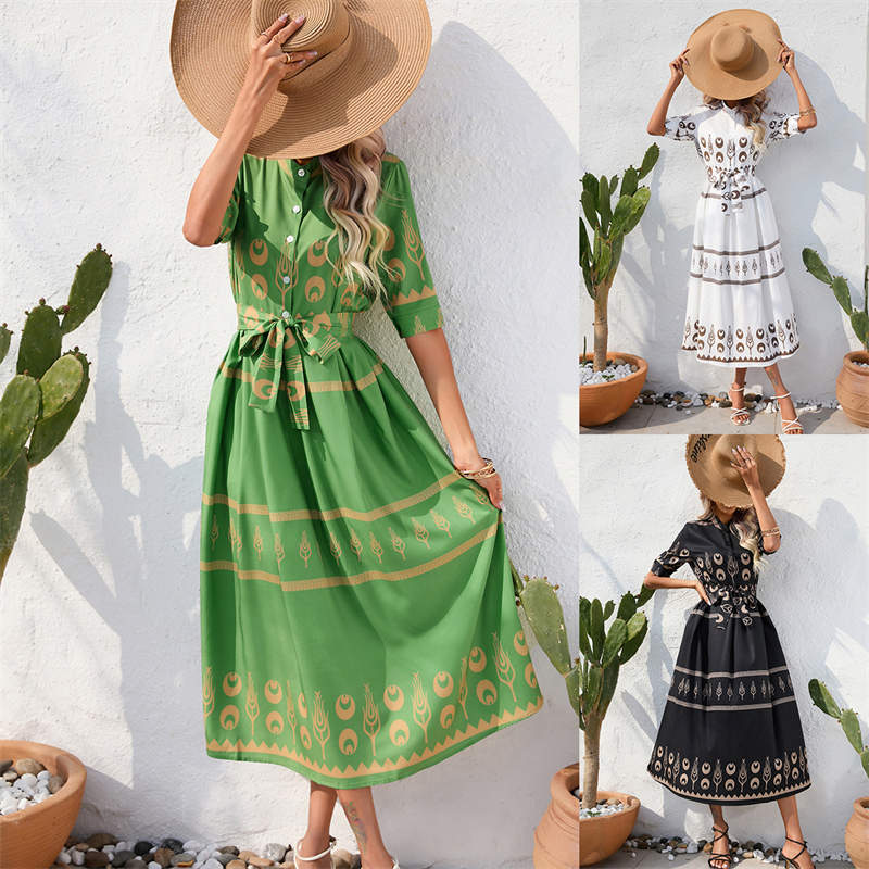 Women s Clothing Printing Half-Length Sleeve National Style Summer Soft Dress XXL зелений 
Women s Clothing Printing Half-Length Sleeve National Style Summer Soft Dress XXL зелений