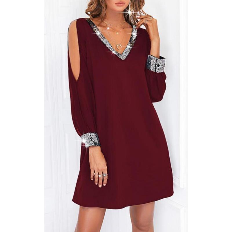 Women s Sequin Trim Deep V Neck Cold Shoulder Long Sleeve Mini Dress Solid Color Loose Casual Party Short Dress 4XL червоний
Women s Sequin Trim Deep V Neck Cold Shoulder Long Sleeve Mini Dress Solid Color Loose Casual Party Short Dress 4XL червоний