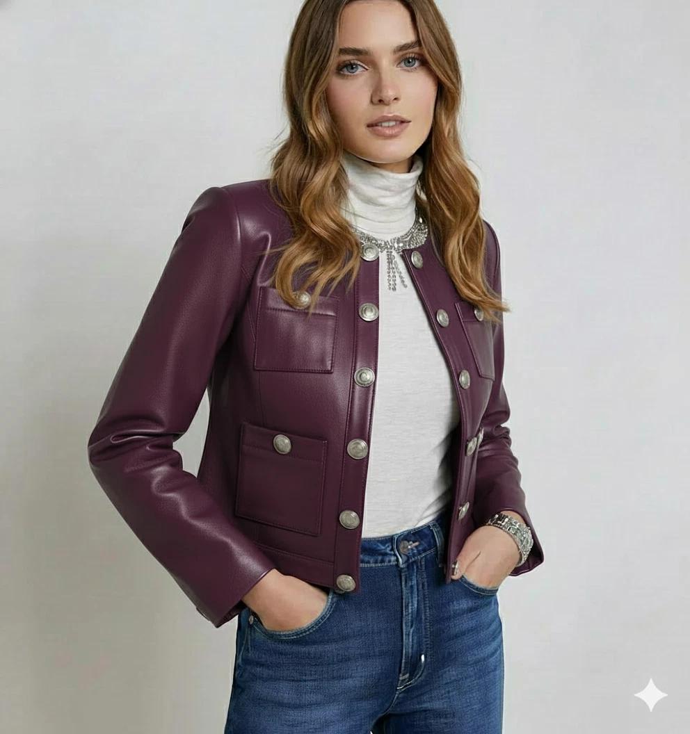 Leather Women s Purple Casual Handmade Genuine Trucker Stylish Lambskin Jacket 3XL фіолетовий
Leather Women s Purple Casual Handmade Genuine Trucker Stylish Lambskin Jacket 3XL фіолетовий
