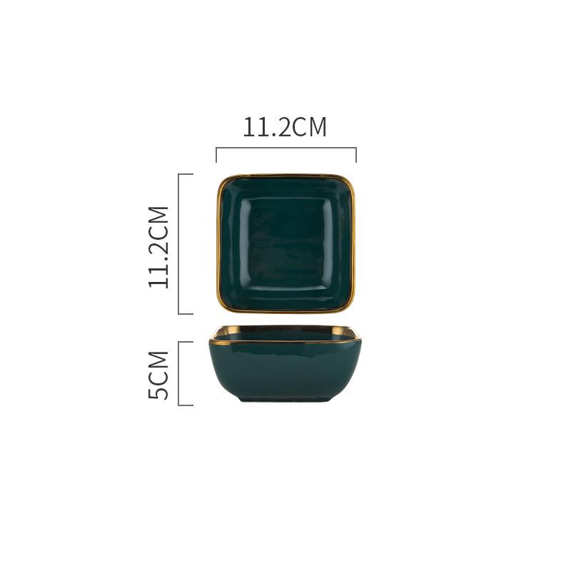 Nordic Dark Green Gold Rim Ceramic Tableware: Square Bowls, Plates, Steak & Dessert Plates, Salad Bowls, Hotel Storage Plates, and Trays.
Nordic Dark Green Gold Rim Ceramic Tableware: Square Bowls, Plates, Steak & Dessert Plates, Salad Bowls, Hotel Storage Plates, and Trays.