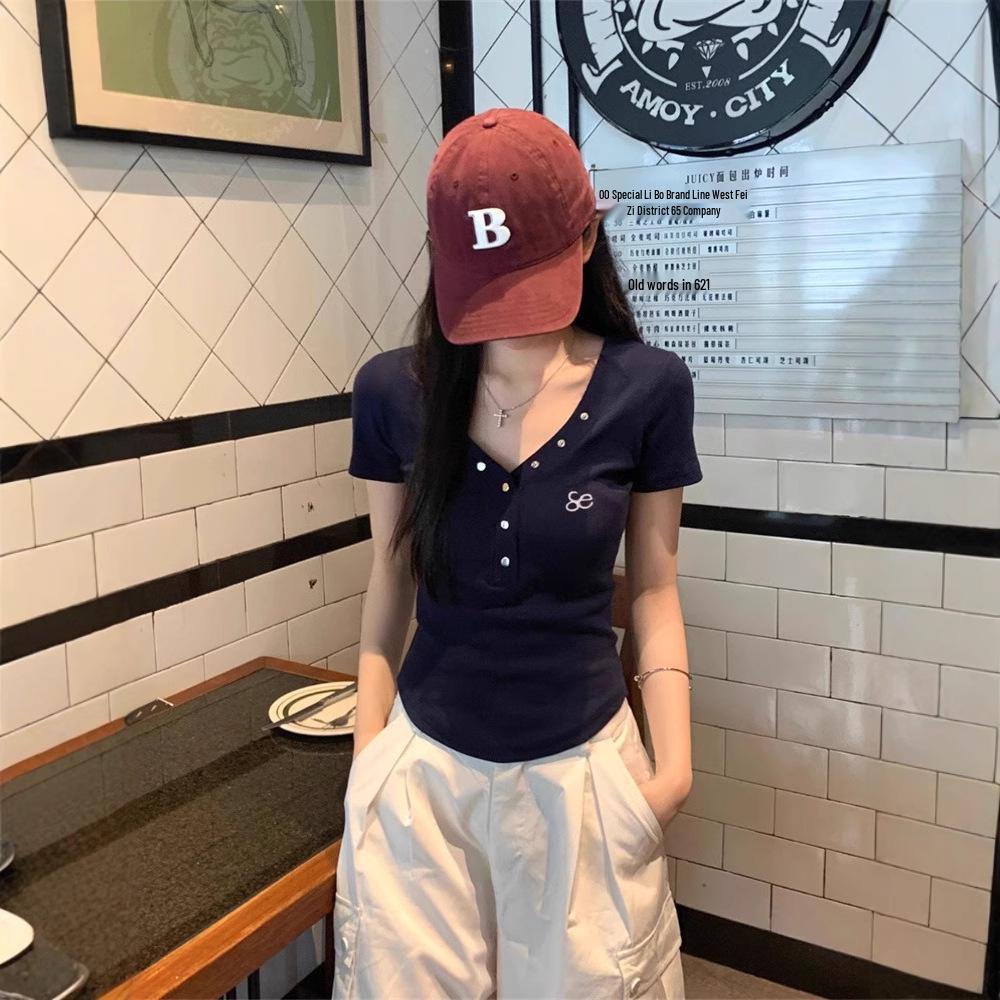 Women s Navy Blue V-Neck Button-Up Crop Top with Short Sleeves - American Style, Slim Fit, Summer Fashion Small (Premium)
Women s Navy Blue V-Neck Button-Up Crop Top with Short Sleeves - American Style, Slim Fit, Summer Fashion Small (Premium)