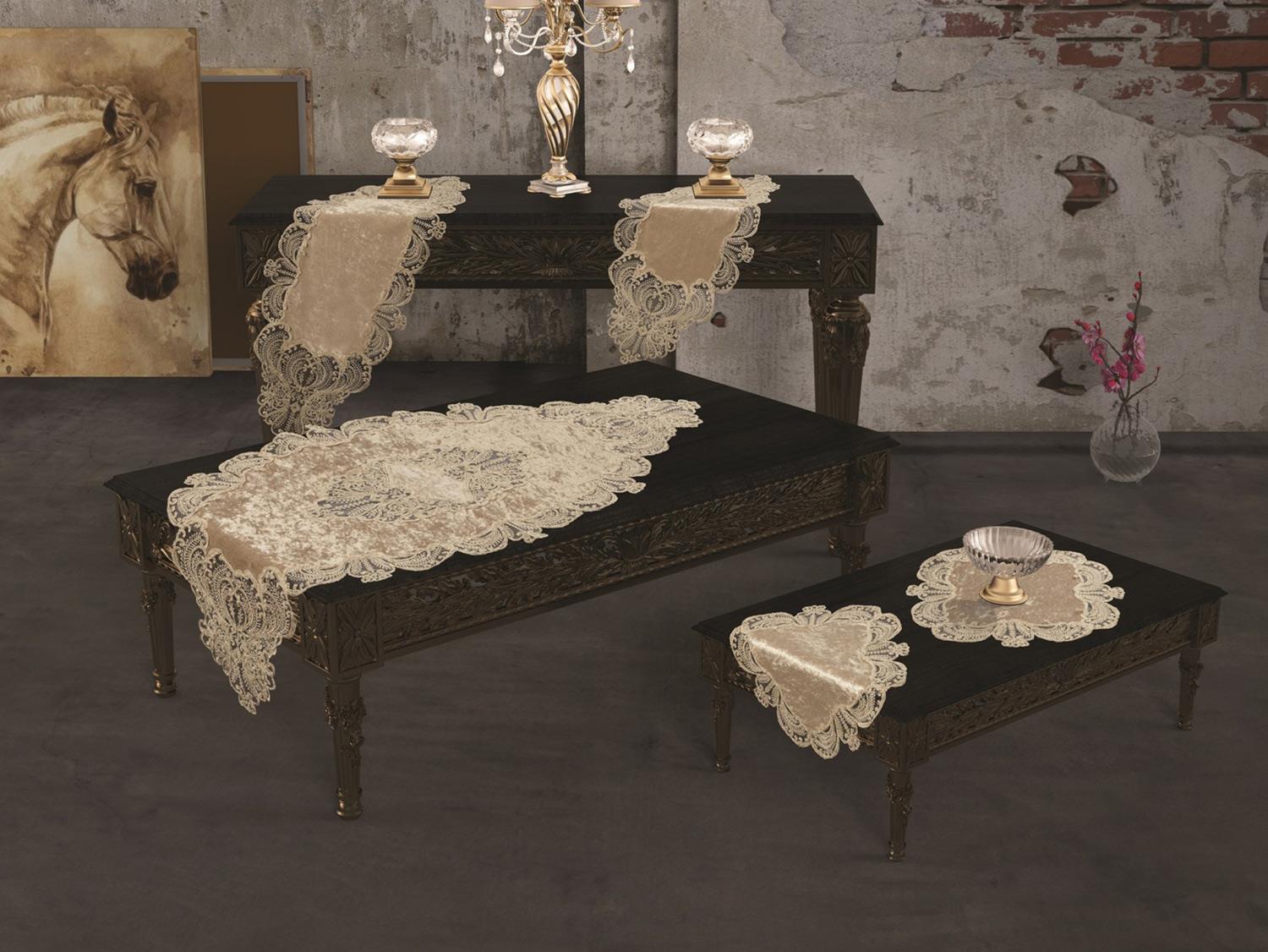 Jasmine Velvet Runner Set 5 Pieces For Living Room, French Lace, Wedding, Home Accessories, Cappucino
Jasmine Velvet Runner Set 5 Pieces For Living Room, French Lace, Wedding, Home Accessories, Cappucino