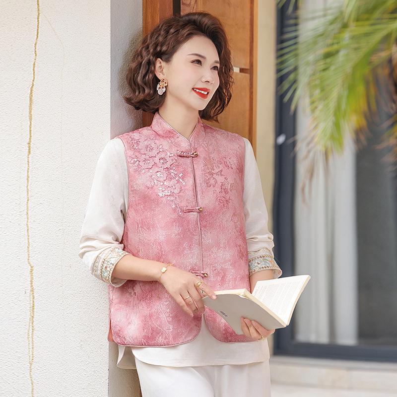 Qiaoya Ying Chinese Frog Button Jacquard Top & Vest Set for Middle-Aged Women XL (90-105 jin) розовый
Qiaoya Ying Chinese Frog Button Jacquard Top & Vest Set for Middle-Aged Women XL (90-105 jin) розовый