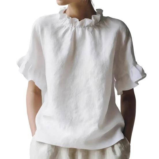 Women Tops Solid Color Loose Fit Summer Blouse O-Neck Short Sleeve Ruffle Splicing Design Pullover Tops Daily Wear M білий
Women Tops Solid Color Loose Fit Summer Blouse O-Neck Short Sleeve Ruffle Splicing Design Pullover Tops Daily Wear M білий