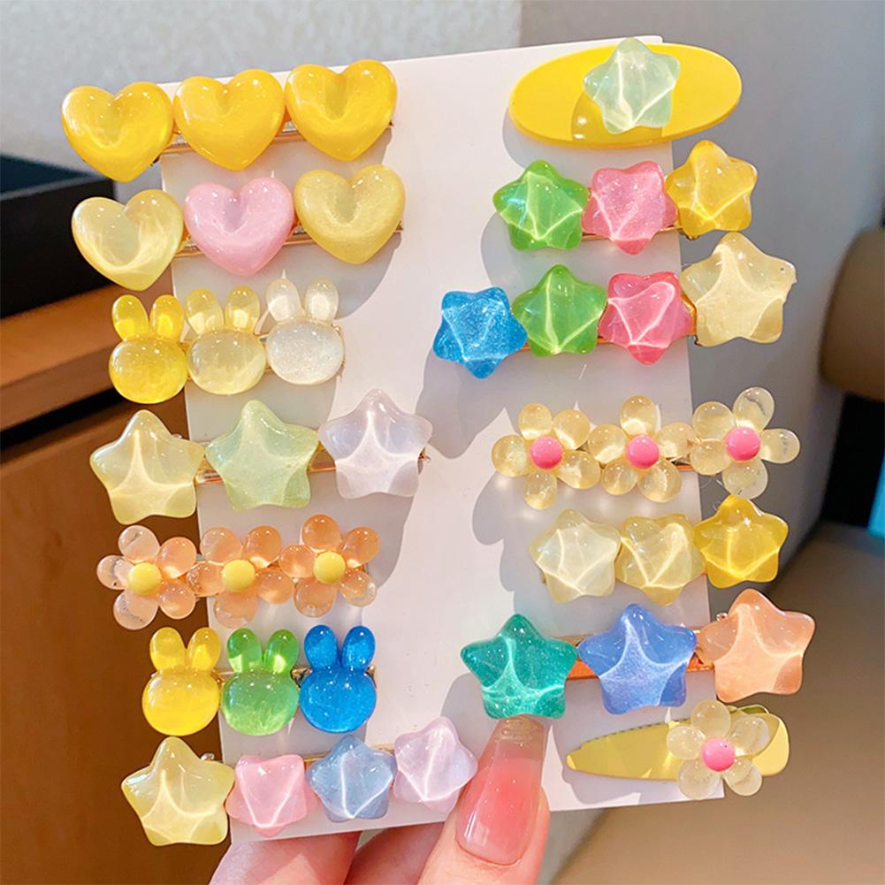 Набор заколок для волос в форме сердца со звездами конфетного цвета, милые простые мультяшные челки, заколки для волос, аксессуары для укладки волос для детей 08