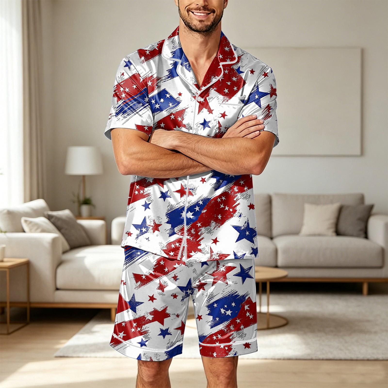 Men Satin Short Sleeve Pajama Set Two Piece Lounge Shirt and Shorts Set with Pockets Soft Lightweight Sleepwear for Home Relaxation XL
Men Satin Short Sleeve Pajama Set Two Piece Lounge Shirt and Shorts Set with Pockets Soft Lightweight Sleepwear for Home Relaxation XL