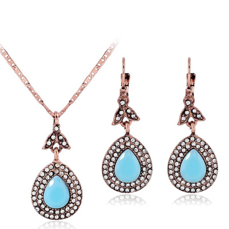 Rose gold plated resin earrings and necklace jewelry set with snake chain accessories
Rose gold plated resin earrings and necklace jewelry set with snake chain accessories