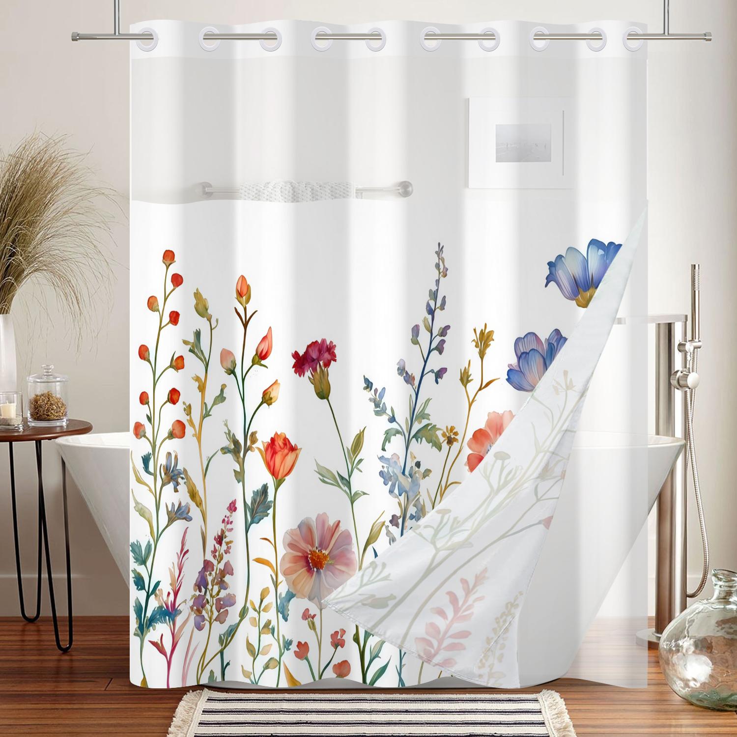 Premium Waterproof Shower Curtain Watercolor Flowers Design Inner Liner Easy To Hang Elegant Bathroom Decoration Privacy Curtain W60H190(CM)-1 Pcs
Premium Waterproof Shower Curtain Watercolor Flowers Design Inner Liner Easy To Hang Elegant Bathroom Decoration Privacy Curtain W60H190(CM)-1 Pcs