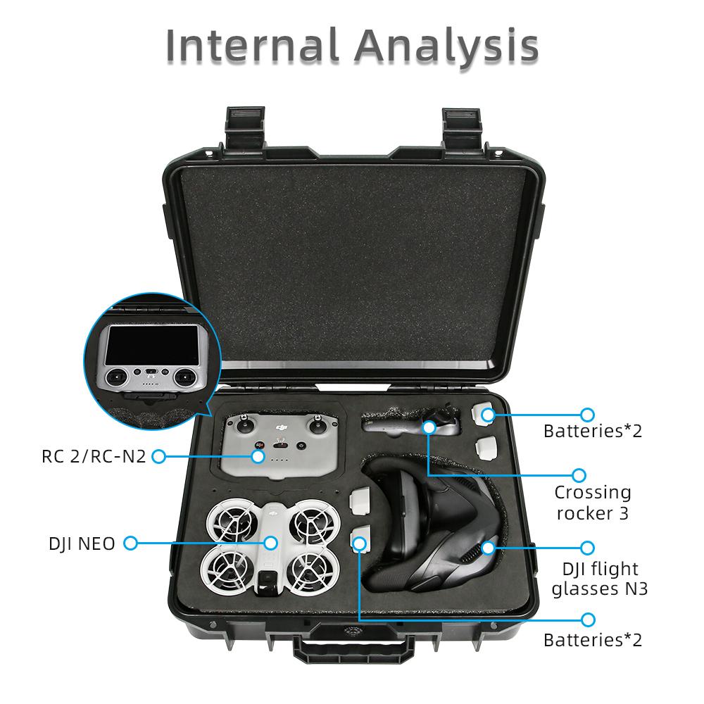 Вибухозахищена коробка для DJI Neo Flight Glasses N3 Валіза Захисна коробка для пульта дистанційного керування DJI RC 2/RC-N2 Аксесуари чорний
Вибухозахищена коробка для DJI Neo Flight Glasses N3 Валіза Захисна коробка для пульта дистанційного керування DJI RC 2/RC-N2 Аксесуари чорний