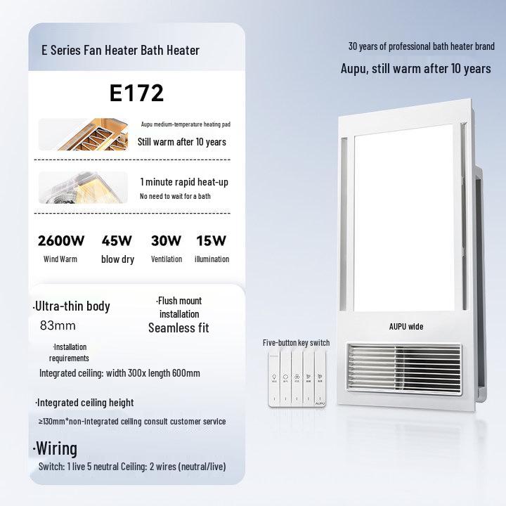 Oupu 3-in-1 Bathroom Heater with Rocker Switch and Integrated Ceiling Installation
Oupu 3-in-1 Bathroom Heater with Rocker Switch and Integrated Ceiling Installation