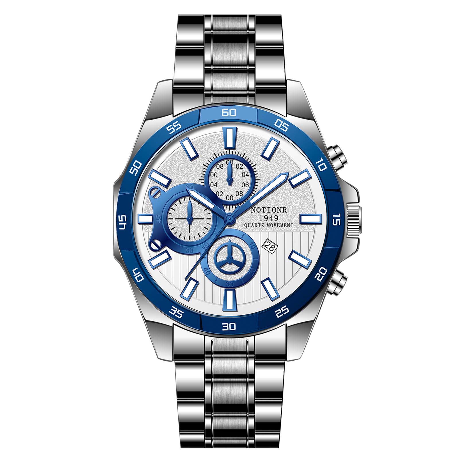 Повсякденний чоловічий годинник Чоловічий кварцовий годинник з великим циферблатом Чоловічий годинник Годинник із кількома циферблатами Годинник із нержавіючої сталі синій/срібний
Повсякденний чоловічий годинник Чоловічий кварцовий годинник з великим циферблатом Чоловічий годинник Годинник із кількома циферблатами Годинник із нержавіючої сталі синій/срібний