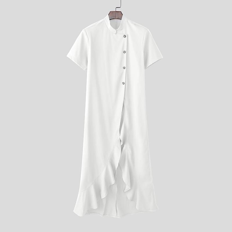 INCERUN Мужские топы-туники с коротким рукавом, повседневные, с воротником-стойкой, с разрезом, с неровными рюшами
INCERUN Мужские топы-туники с коротким рукавом, повседневные, с воротником-стойкой, с разрезом, с неровными рюшами