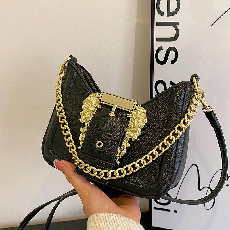 Модная женская сумка через плечо с цепочкой, дизайнерская роскошная классическая трендовая классическая сумка через плечо из металлической кожи, женская сумка-мессенджер из плутония