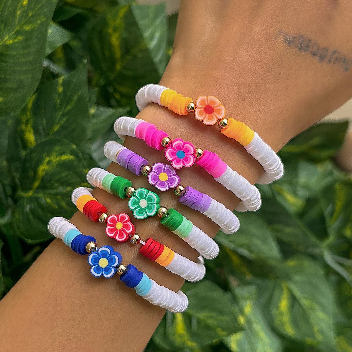Bohemian colorful flower jewelry, fresh handmade soft pottery stacked bracelet set for women
Bohemian colorful flower jewelry, fresh handmade soft pottery stacked bracelet set for women