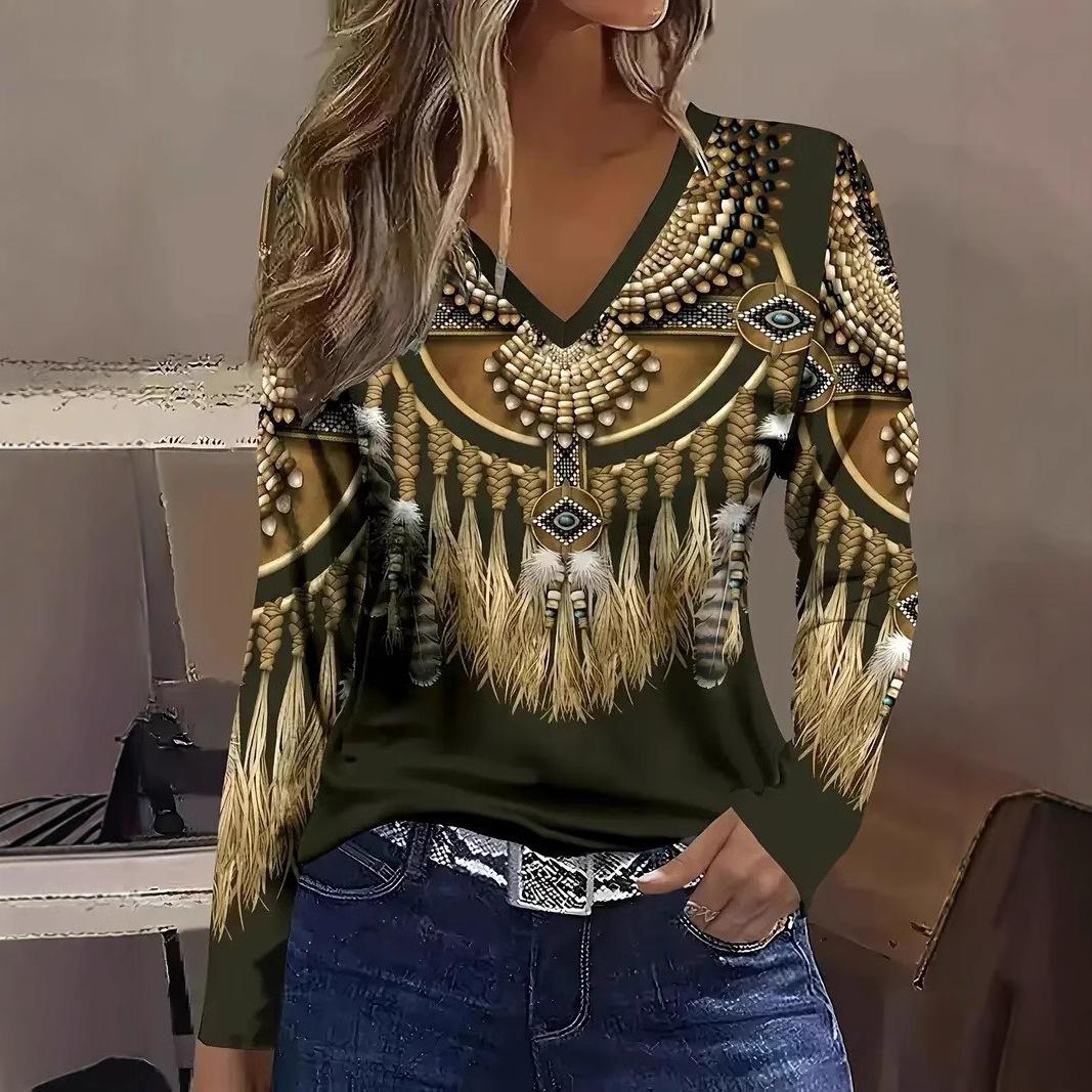 V-образный вырез 3D Классический ретро племенные элементы принтованный топ модные повседневные длинные рукава женские футболки XL зелёный
V-образный вырез 3D Классический ретро племенные элементы принтованный топ модные повседневные длинные рукава женские футболки XL зелёный