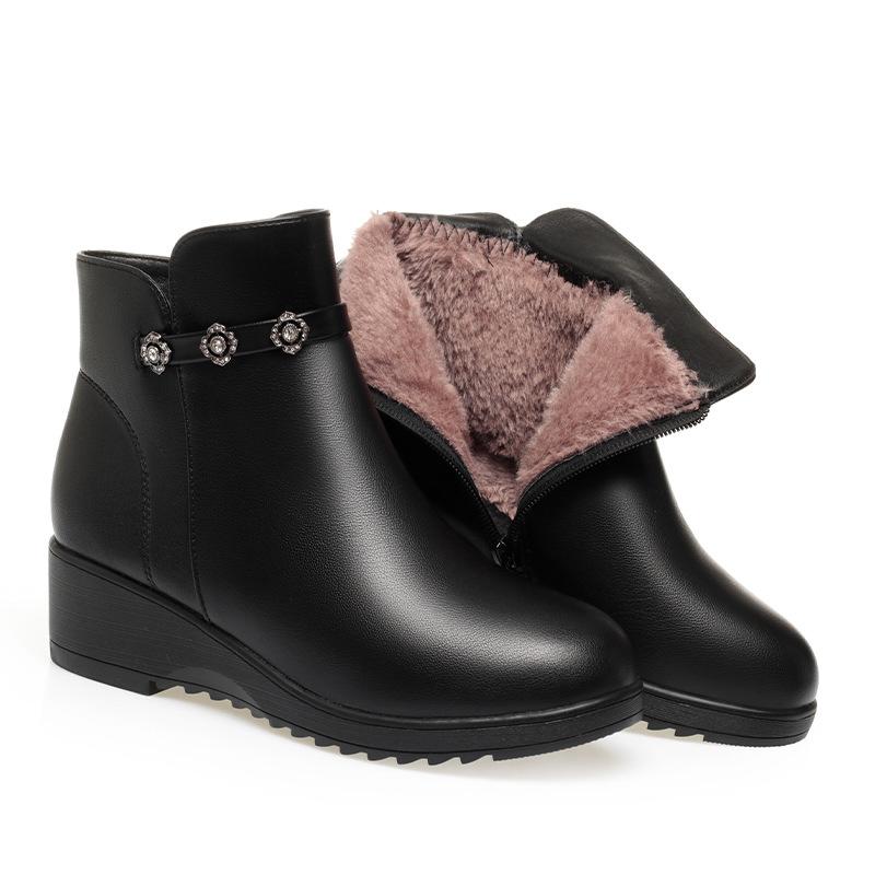4,5 см Удобные Туфли-клинья на толстой подошве Зима 2025 Женские Теплые Плюшевые Ботильоны из мягкой кожи для мамы 40