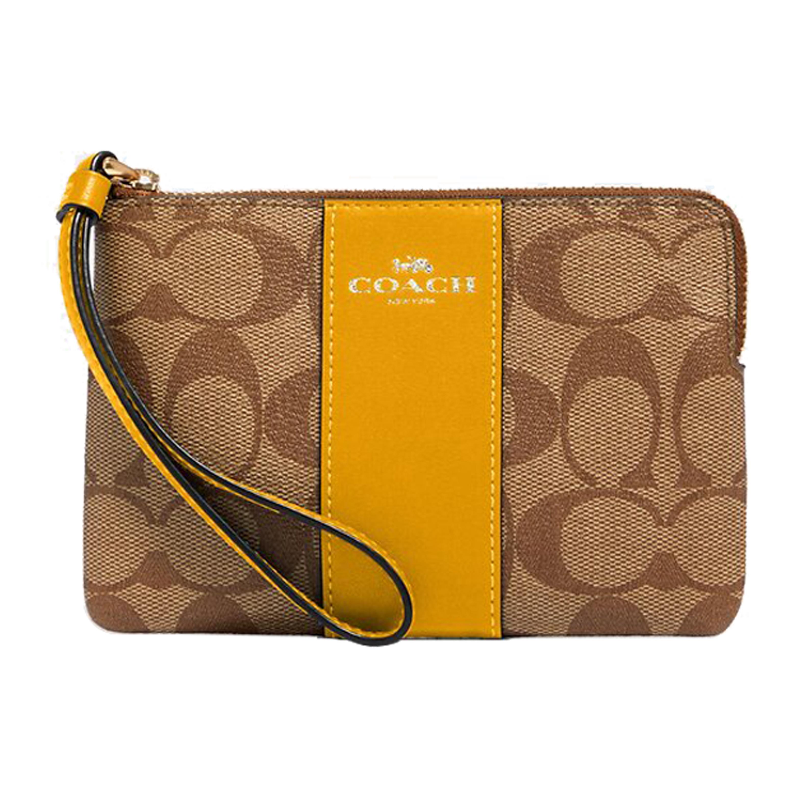 New COACH Corner Zip Signature Coated Canvas With Twill Leather Detail Wrist Bags Clutches Small Size Women s Khaki & Ochre 58035-QBRLR 16.0*1.5*9.9CM
New COACH Corner Zip Signature Coated Canvas With Twill Leather Detail Wrist Bags Clutches Small Size Women s Khaki & Ochre 58035-QBRLR 16.0*1.5*9.9CM