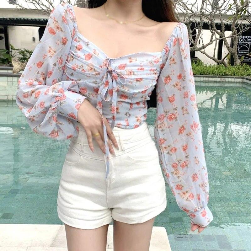 Женская шифоновая рубашка с открытыми плечами и бретельками, топ с цветами, милая футболка One Size
Женская шифоновая рубашка с открытыми плечами и бретельками, топ с цветами, милая футболка One Size