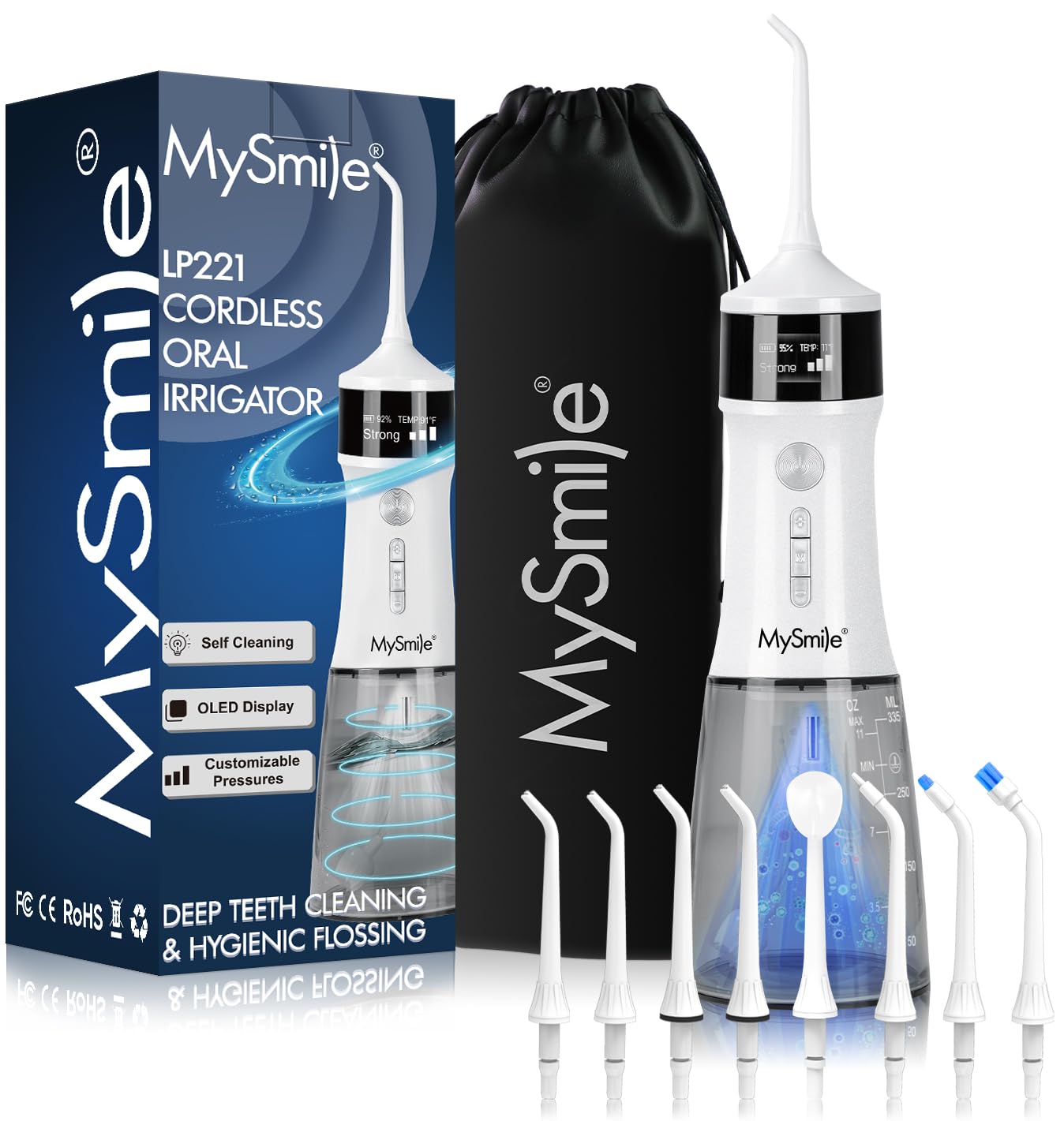 MySmile LP221 Cordless Water Flosser with Hygiene 335ml Large Portable OLED 4 8 Storage Pouch for Home and Travel Management, Capacity, Display,
MySmile LP221 Cordless Water Flosser with Hygiene 335ml Large Portable OLED 4 8 Storage Pouch for Home and Travel Management, Capacity, Display,