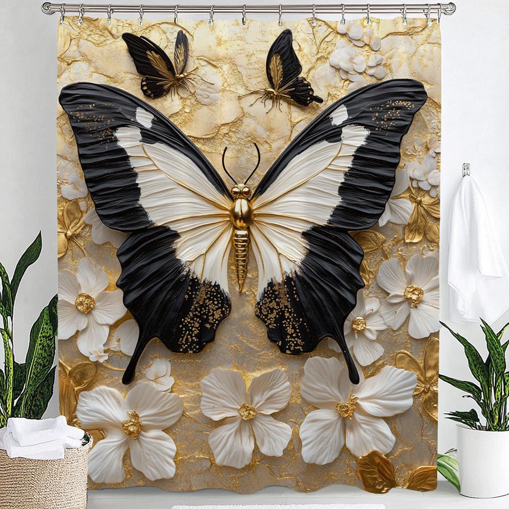 Black Butterfly And Floral Black And White Printing Shower Curtain Bathroom Decoration Curtain,Hanging Curtain With Hooks W60H190(CM)-1 Pcs
Black Butterfly And Floral Black And White Printing Shower Curtain Bathroom Decoration Curtain,Hanging Curtain With Hooks W60H190(CM)-1 Pcs