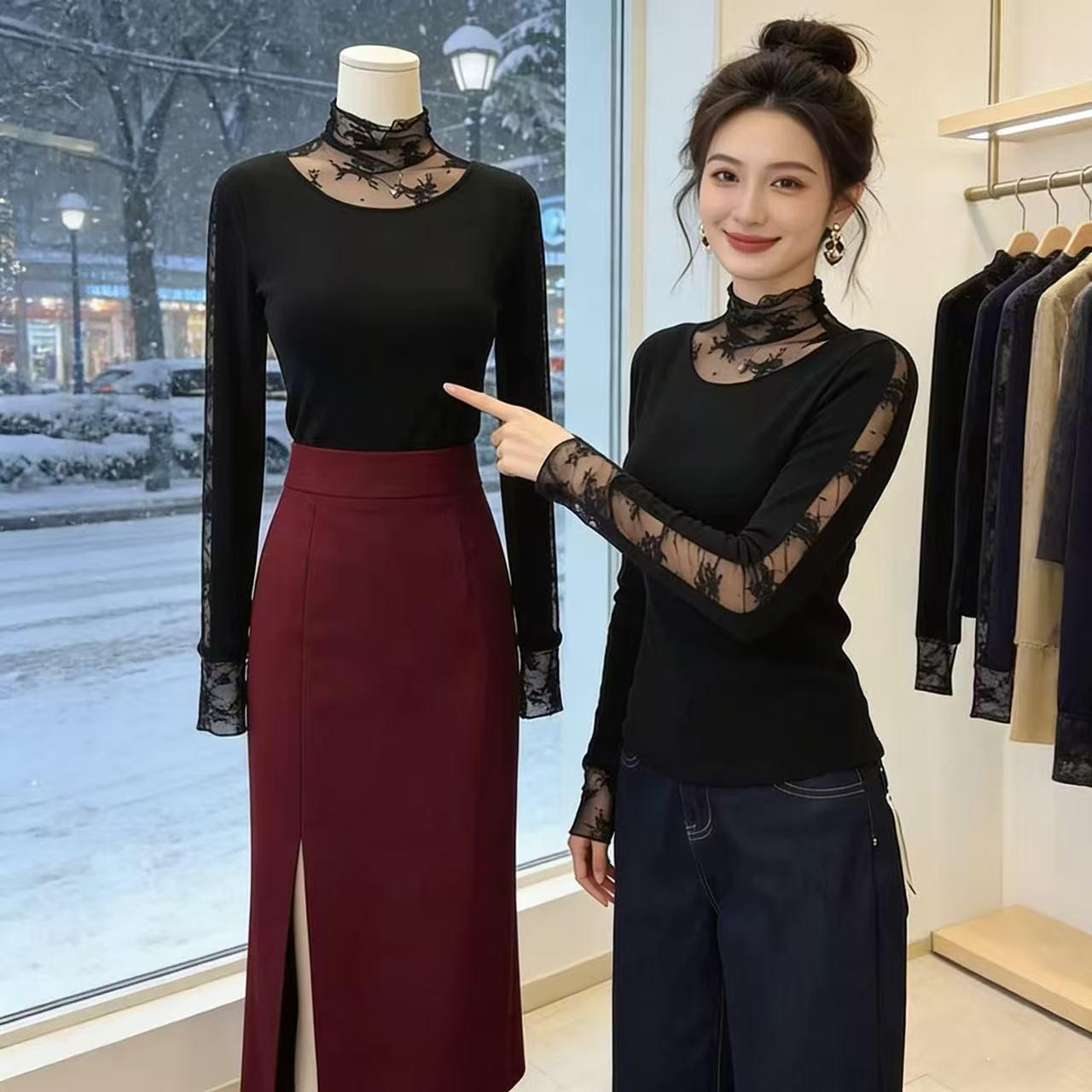 Women s Stacked High Neck Double-Sided Fleece Lace Layering Top for Autumn/Winter XL (Approx. 53-58 kg) чорний
Women s Stacked High Neck Double-Sided Fleece Lace Layering Top for Autumn/Winter XL (Approx. 53-58 kg) чорний