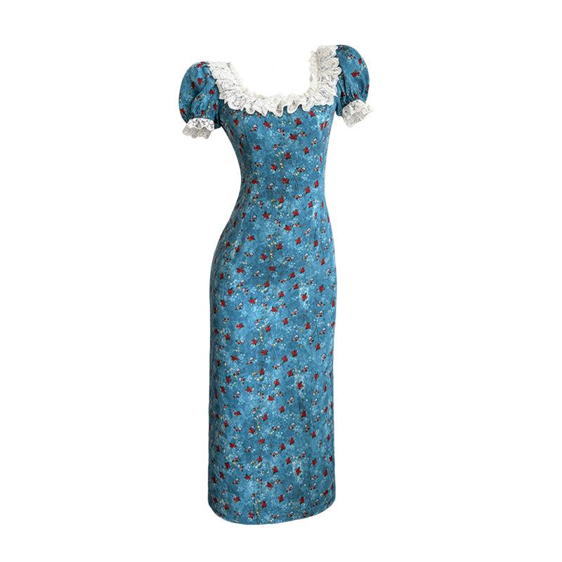 Square neck lace splicing blue floral dress, new short-sleeved long dress in summer, popular skirt women s clothing XL синій
Square neck lace splicing blue floral dress, new short-sleeved long dress in summer, popular skirt women s clothing XL синій