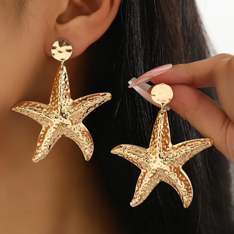 Vintage Gold Color Starfish Pendant Earrings for Women Fashion Metal Five Pointed Star Earrings Seaside Vacation Zircon Gift
Vintage Gold Color Starfish Pendant Earrings for Women Fashion Metal Five Pointed Star Earrings Seaside Vacation Zircon Gift