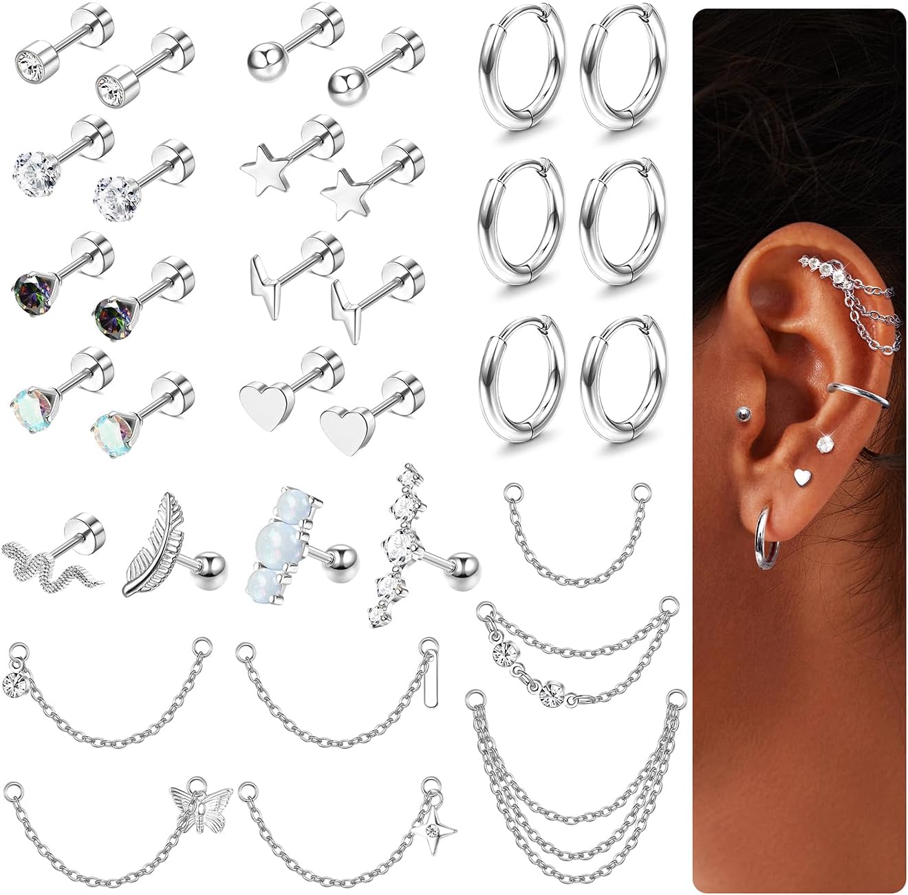 Bobisty 20G Cartilage Earrings Set for Women Men Surgical Steel CZ Opal Flat Back Stud Earrings Hoop Helix Piercing Jewelry 20G(0.8mm)&Straight Barbell&Earrings&Ears
Bobisty 20G Cartilage Earrings Set for Women Men Surgical Steel CZ Opal Flat Back Stud Earrings Hoop Helix Piercing Jewelry 20G(0.8mm)&Straight Barbell&Earrings&Ears