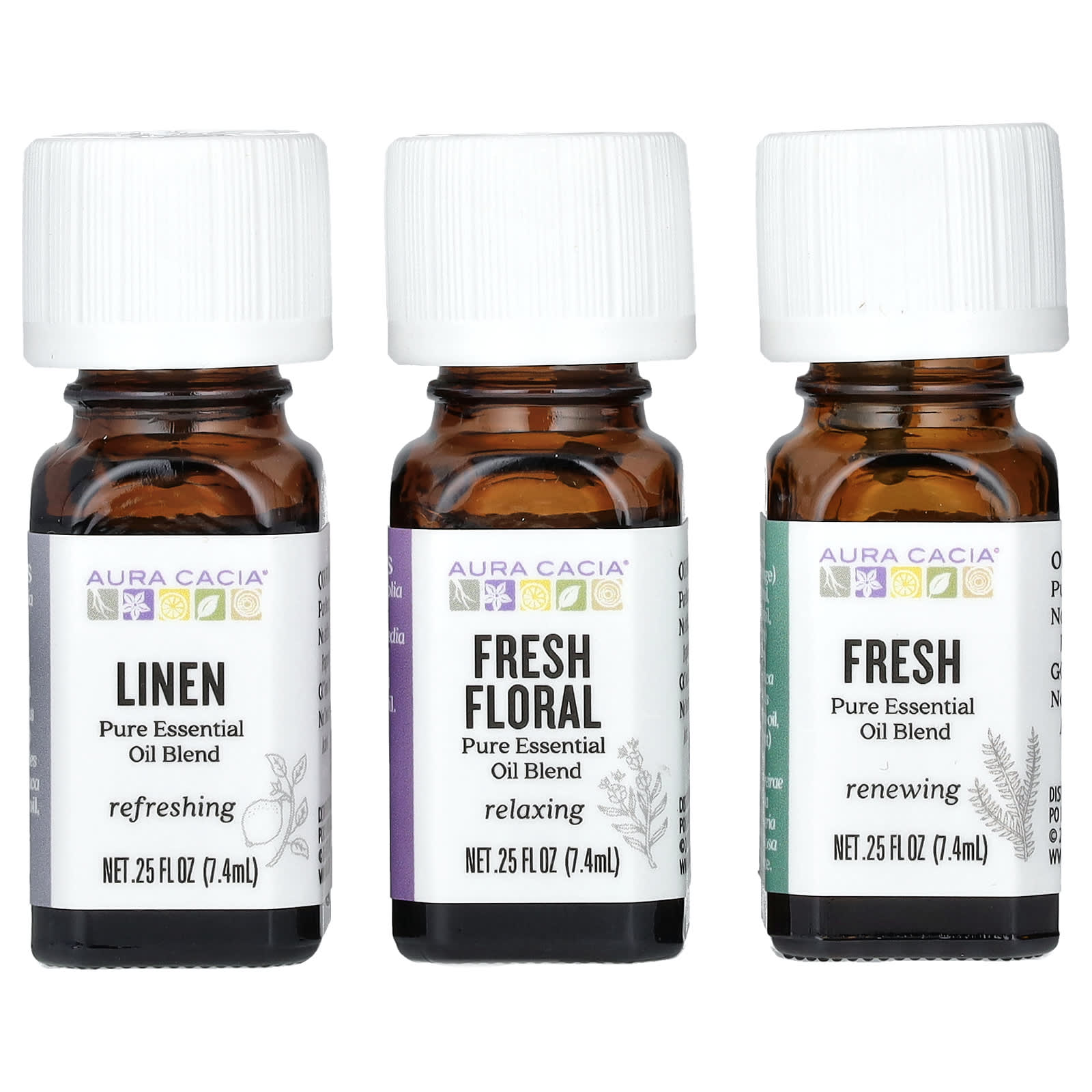 Aura Cacia, Fresh Home, чистая смесь эфирных масел, 3 флакона, 0,25 жидких унций (7,4 мл) Каждый
Aura Cacia, Fresh Home, чистая смесь эфирных масел, 3 флакона, 0,25 жидких унций (7,4 мл) Каждый