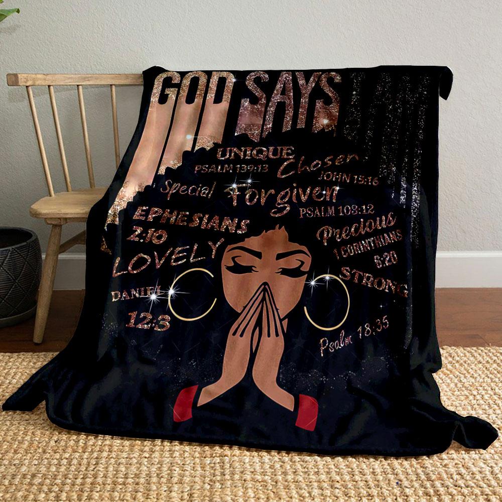 God Says I Am Religious Blanket with Inspirational Scripture and Afro Lady Design Blanket for Livingroom lunch break throw for Friend s festival Gift 80cm x 120cm
God Says I Am Religious Blanket with Inspirational Scripture and Afro Lady Design Blanket for Livingroom lunch break throw for Friend s festival Gift 80cm x 120cm