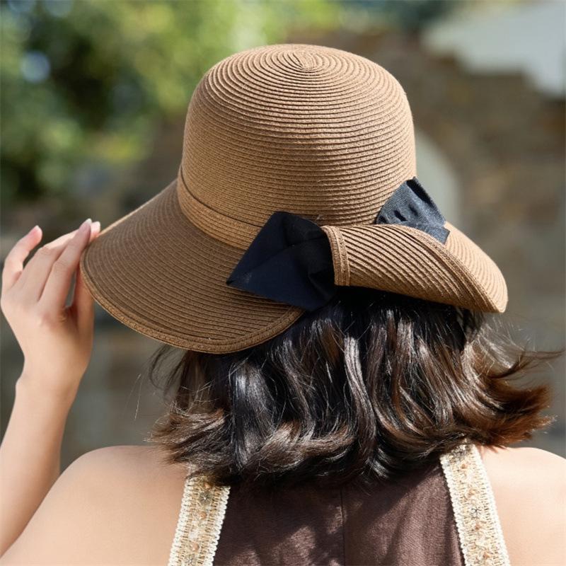 Шляпа от солнца Детская элегантная соломенная шляпа Lafite, пляжная шляпа с бантом, шляпа-ведро для отдыха на море one size fits all темно-коричневого