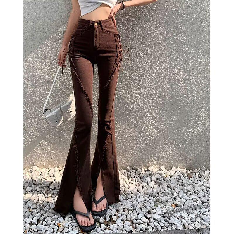 Women s Retro Coffee Lace-Up High-Waist Flare Jeans - Frayed Hem & Slit Detail 2XL коричневый
Women s Retro Coffee Lace-Up High-Waist Flare Jeans - Frayed Hem & Slit Detail 2XL коричневый