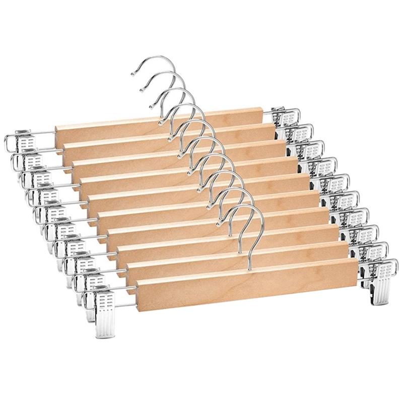 New 10 Pack Wooden Skirt Hangers With Adjustable Clips Non-Slip Trouser Hanger Natural Finish Lotus Wood Pants Hangers 360°
New 10 Pack Wooden Skirt Hangers With Adjustable Clips Non-Slip Trouser Hanger Natural Finish Lotus Wood Pants Hangers 360°