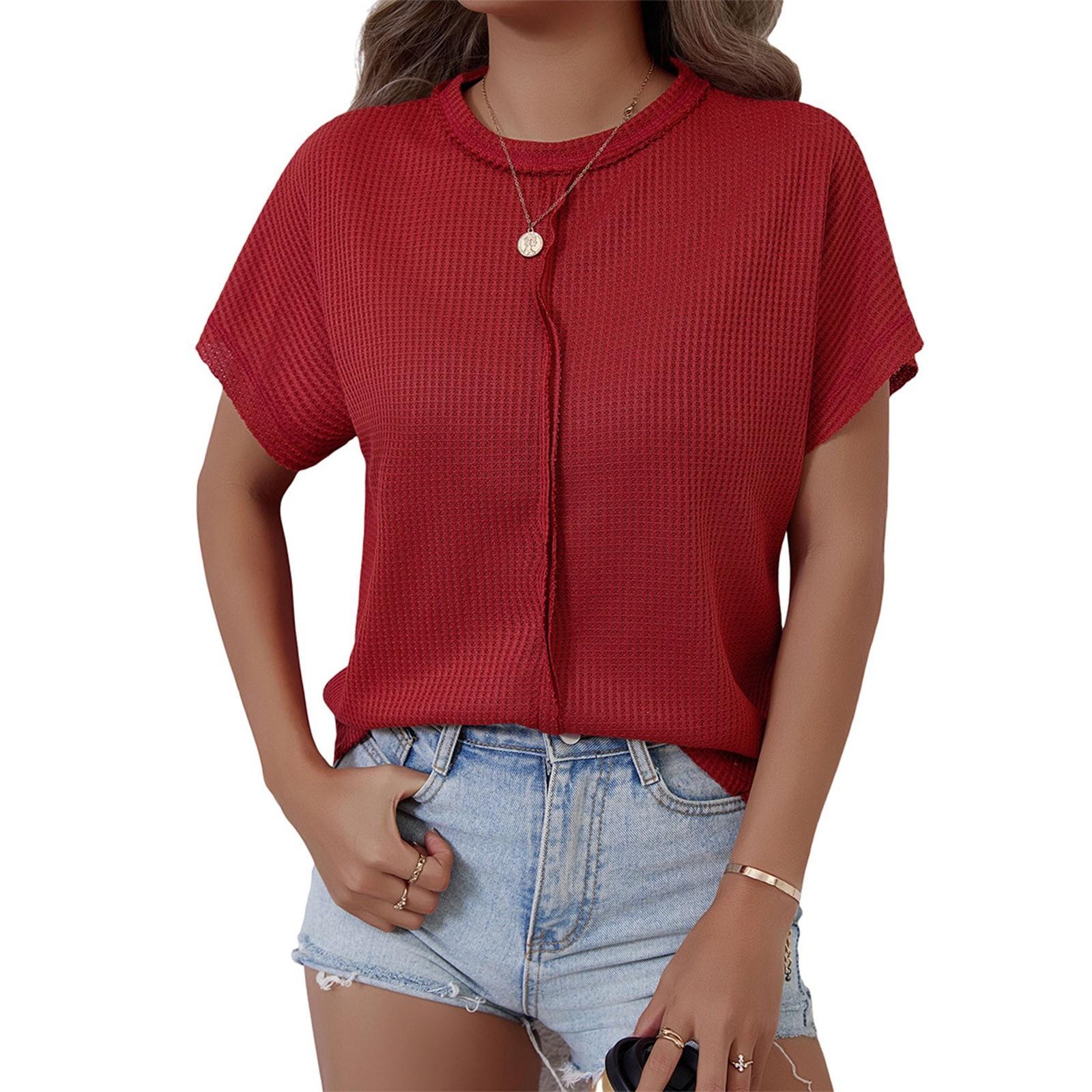 Женская мода однотонный круглый вырез с короткими рукавами пуловер повседневная футболка топ S винный
Женская мода однотонный круглый вырез с короткими рукавами пуловер повседневная футболка топ S винный