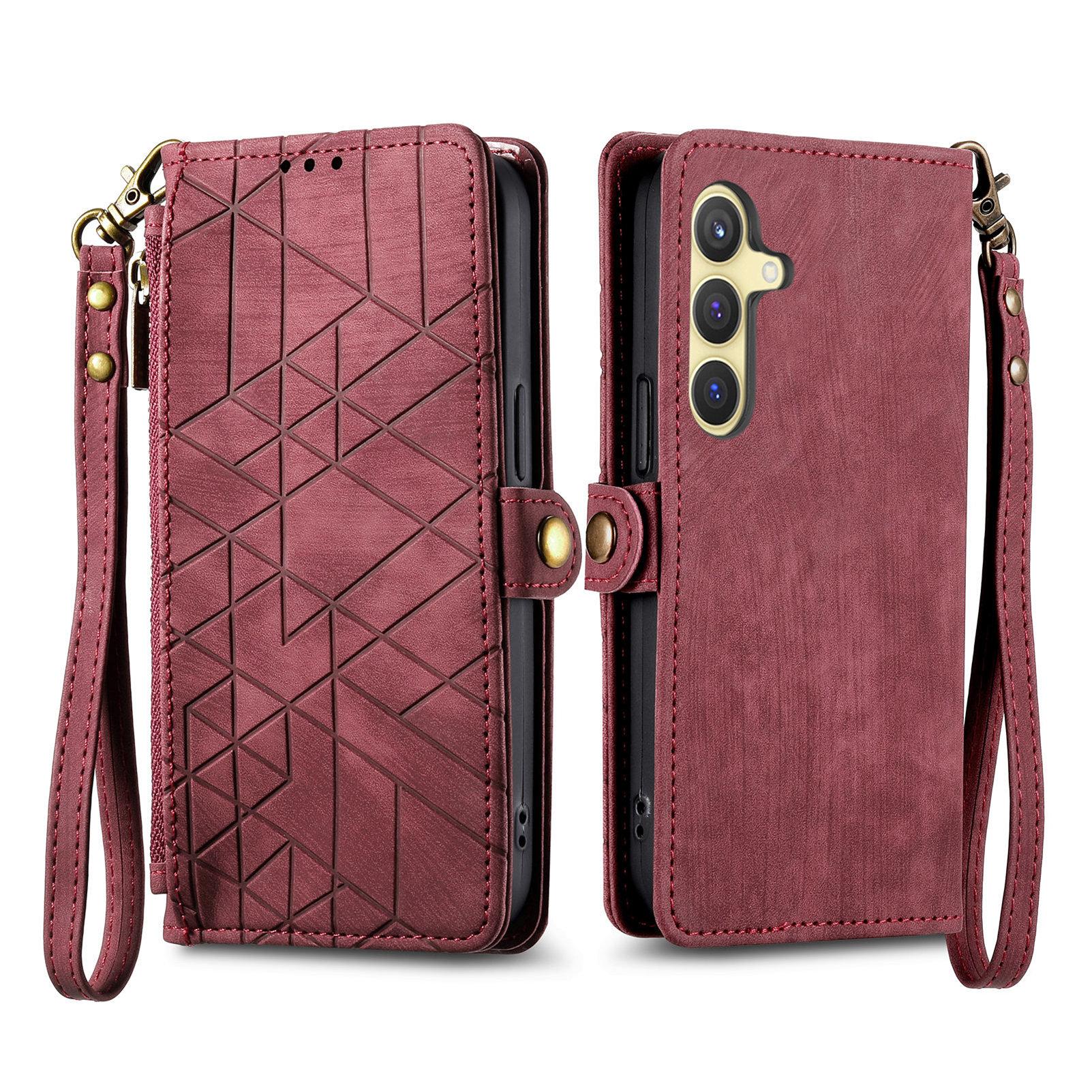 For Samsung Galaxy S25+ Zipper Wallet Case Geometry Lines Leather Phone Cover with Strap Brown
For Samsung Galaxy S25+ Zipper Wallet Case Geometry Lines Leather Phone Cover with Strap Brown