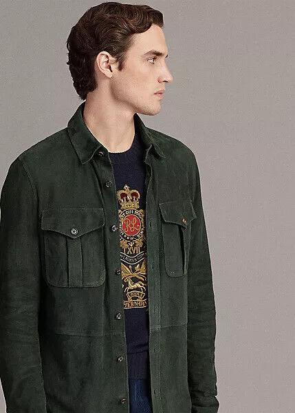 AL KHALID настоящая новая мужская зеленая замшевая рубашка 100% натуральная овчина повседневная рубашка 3XL зелёный