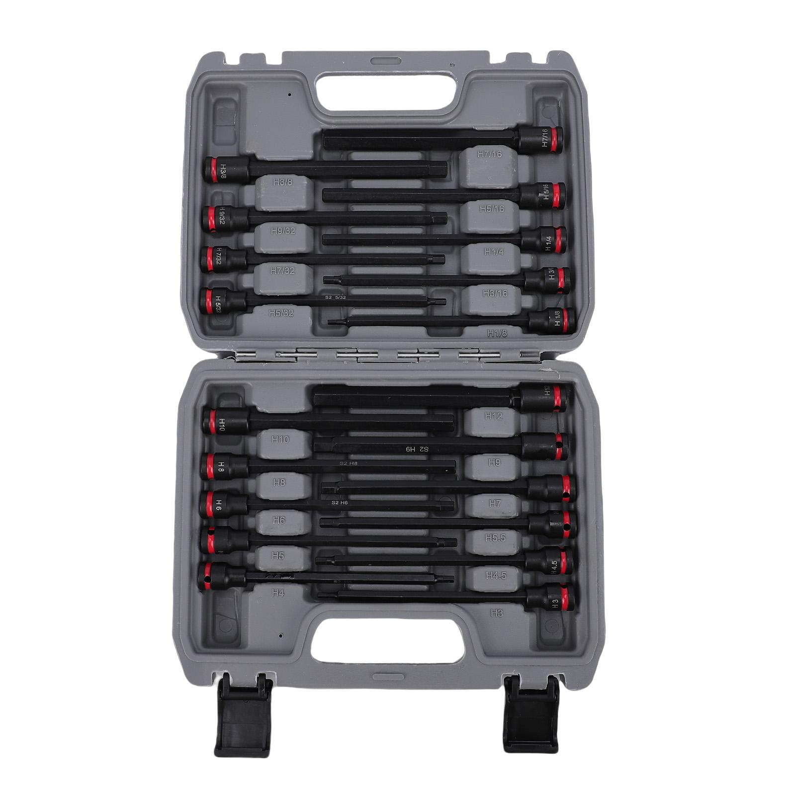 20PCS 3 8 Inch Drive Long Impact Hex Bit Socket Set S2 Alloy Steel SAE and Metric Long Impact Wrench Drill Bit Socket
20PCS 3 8 Inch Drive Long Impact Hex Bit Socket Set S2 Alloy Steel SAE and Metric Long Impact Wrench Drill Bit Socket