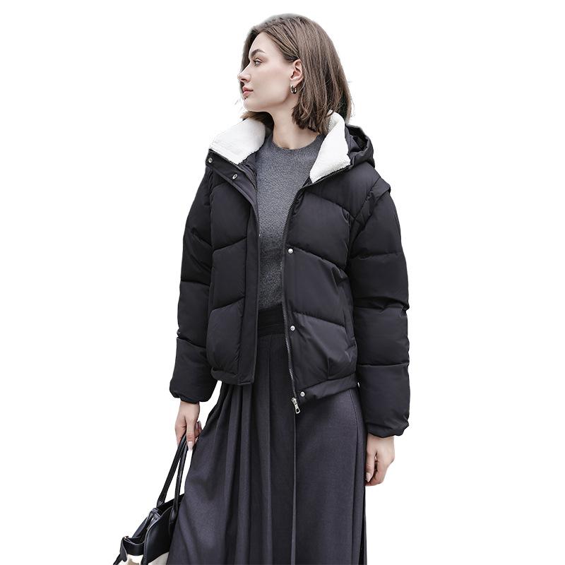 Зимняя новая хлопковая одежда Женская хлопковая одежда Универсальная модная Свободная одежда в зарубежном стиле Простая Съемные рукава XXL чёрный