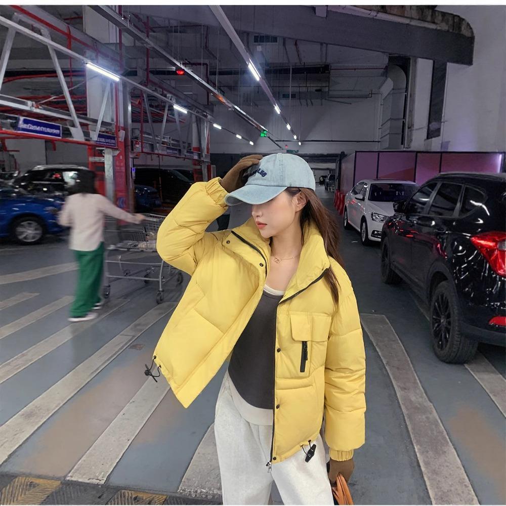 Короткая теплая хлопковая куртка-стойка женская 2025 зима новая маленькая одежда для уменьшения возраста теплая хлопковая куртка женская XL жёлтый