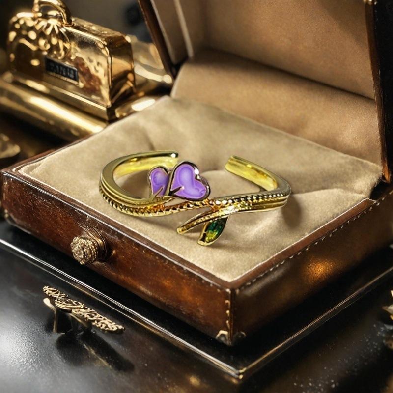 Wisteria Flower Enamel Dripping Oil Branches Vine Green Leaf Flower Purple Peach Heart Open Ring Niche High Sense Ring Woman Adjustable opening
Wisteria Flower Enamel Dripping Oil Branches Vine Green Leaf Flower Purple Peach Heart Open Ring Niche High Sense Ring Woman Adjustable opening