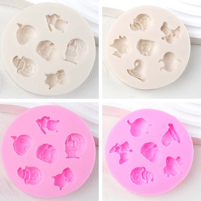 WTEMPO 4 ШТ. 7,6*7,6*1,1СМ Круглые силиконовые формы с дизайном узора тыквы и призрака на Хэллоуин, формы для эпоксидной смолы для DIY, формы для изготовления поделок на тему Хэллоуина 4pcs