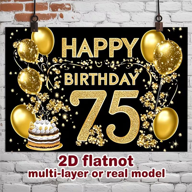 2D Elegant Black Gold Backdrop, 75th Birthday Glitter Text Studio Background 47.2x31.5inch/120*80cm
2D Elegant Black Gold Backdrop, 75th Birthday Glitter Text Studio Background 47.2x31.5inch/120*80cm
